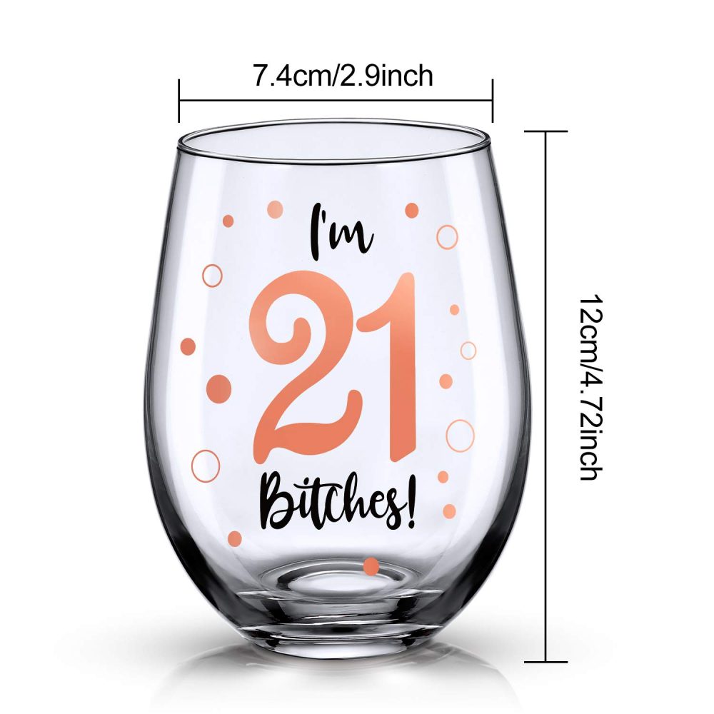 21st Birthday Wine Glass Rose Gold I'm 21 Wine Glass Funny Birthday Present for Girls 21st Birthday Decorations Party Supplies, 17 oz Stemless - Image 6