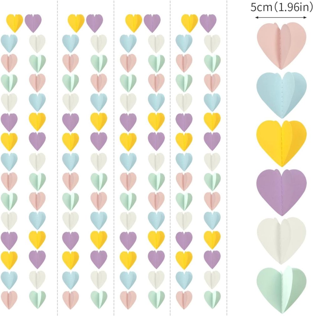 Pastel-Rainbow Party-Decorations 3D Heart Garland - 39Ft Yellow Blue Pink Purple Mint Hanging Paper Streamers Banner, Valentines Day Engagement Wedding Bachelorette Baby Bridal Shower Decor Lasting - Image 6