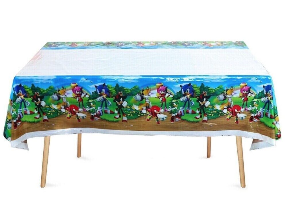 Sonic Hedgehog Birthday Party Decors Tablecloth Balloons Flag Tableware Supplies Table Cover 108 by 180 CM