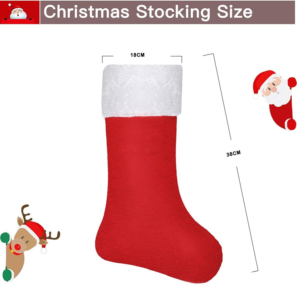 SHATCHI Christmas Santa Stocking Red Felt Hanging Sack Xmas Fireplace Hanging Santa Socks Plush Holiday Party Gifts Bag Decoration - Image 4