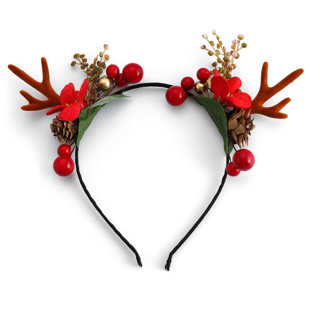 Unicra Christmas Headband Flower Antlers Headband Headwear Elk Deer Animal Horns Hair Piece Headdress Halloween Hair Accessories for Women and Girls (09)