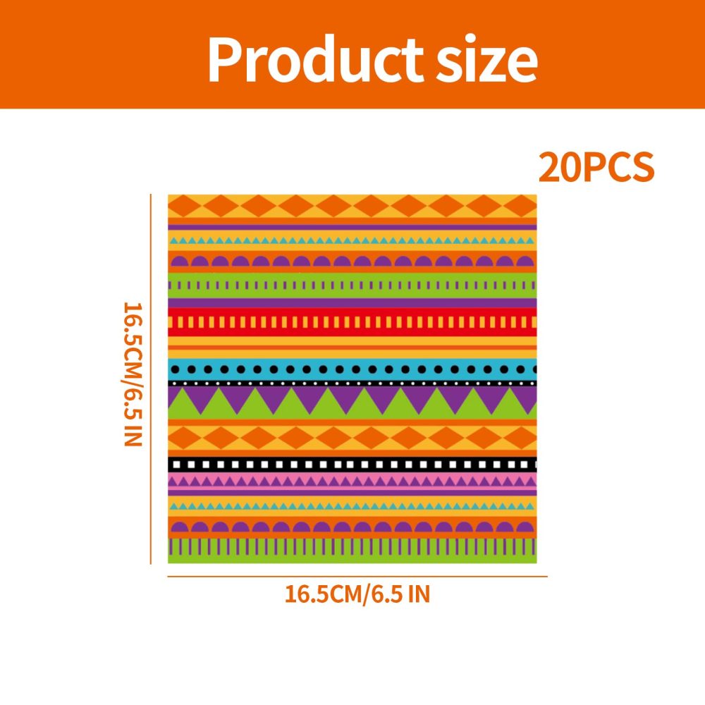 Mexican Fiesta Napkin Party Decoration, 20PCS Mexican Style Paper Napkins Cinco De Mayo Party Supplies, Disposable Colored Stripes Napkin for Adults Birthday Party Table Decoration - Image 5