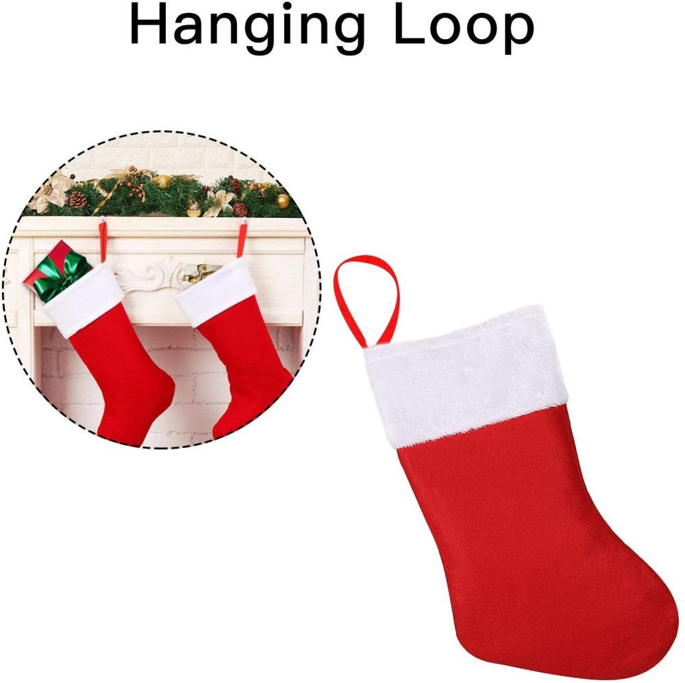 SHATCHI Christmas Santa Stocking Red Felt Hanging Sack Xmas Fireplace Hanging Santa Socks Plush Holiday Party Gifts Bag Decoration - Image 6