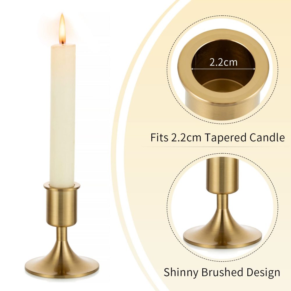 Candlestick Holders Taper Candle Holders, Romadedi Heavy Thick Gold Candle Stick Candle Holder for Table Centerpiece, Wedding Reception, Festive Christmas Mantel Decoration or Home Decor, Set of 4 - Image 2