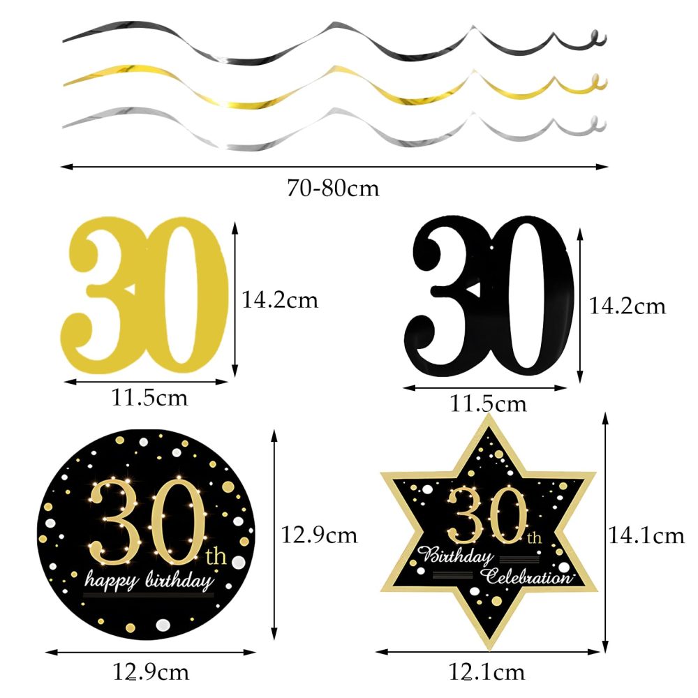 30th Birthday Party Hanging Swirls Streamers 22pcs Black Gold Birthday Streamers Supplies 30th Birthday Ceiling Decorations Spirals Set for Boy Men Birthday Anniversary Party Celebration (30TH) - Image 2
