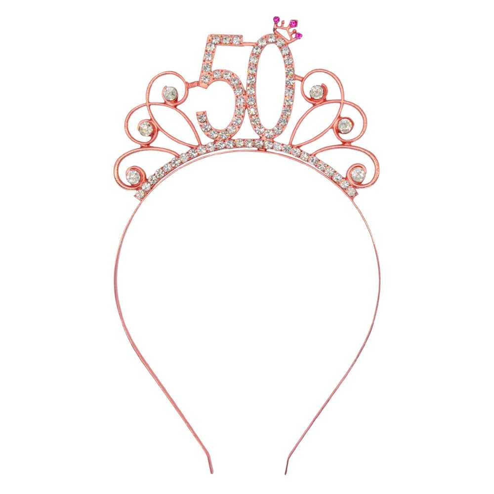 ALLY-MGAIC 50th Birthday Headband, Birthday Crowns, Rose Gold Birthday Tiara Rhinestone Hairbands for 30th 40th 50th Birthday Gift Party Accessories Birthday Decoration Girls Women Y9SZHGFG (50th)