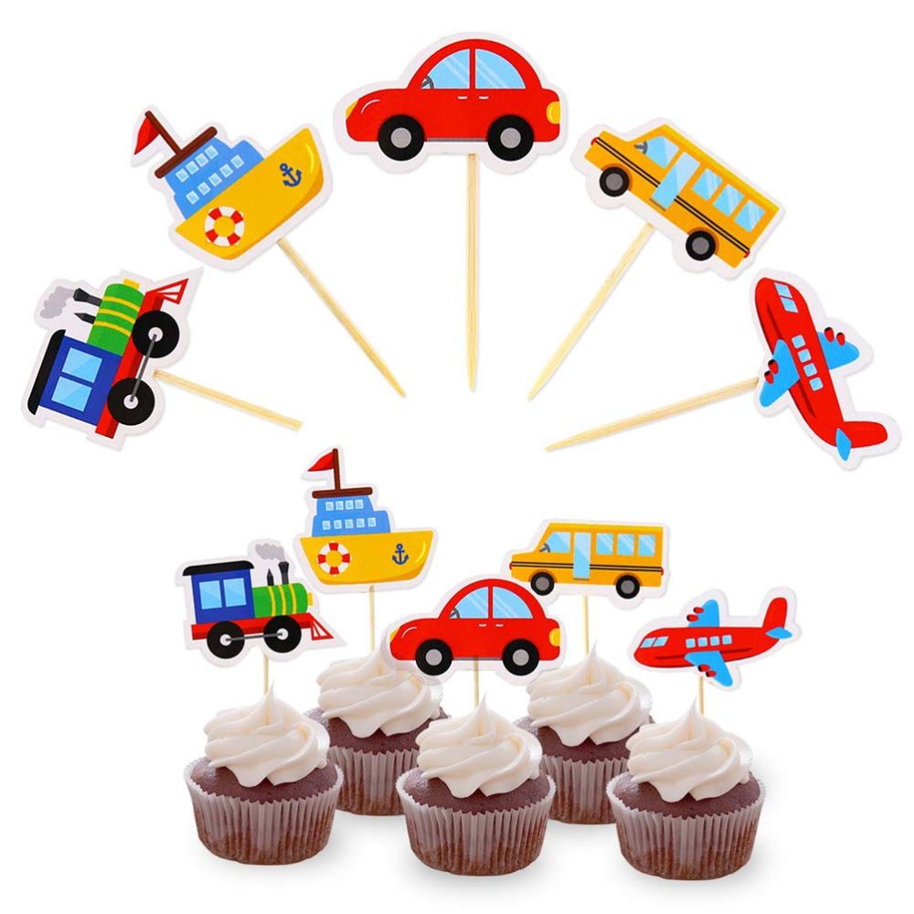 iZoeL Birthday Decoration for boys Happy Birthday Banner Cars School Bus Train Fire Truck Motorcycle Plane Balloons Transport Vehicles Cake Topper Kids 1st 2nd 3rd 4th - Image 3