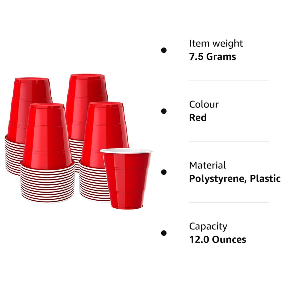 Business and Brands Red Plastic Cups, Disposable Cups 12oz (50 Pack) Cups, Red Party Cups for Birthday,Party,Picnics, Weddings, Christmas, Anniversary - Image 2