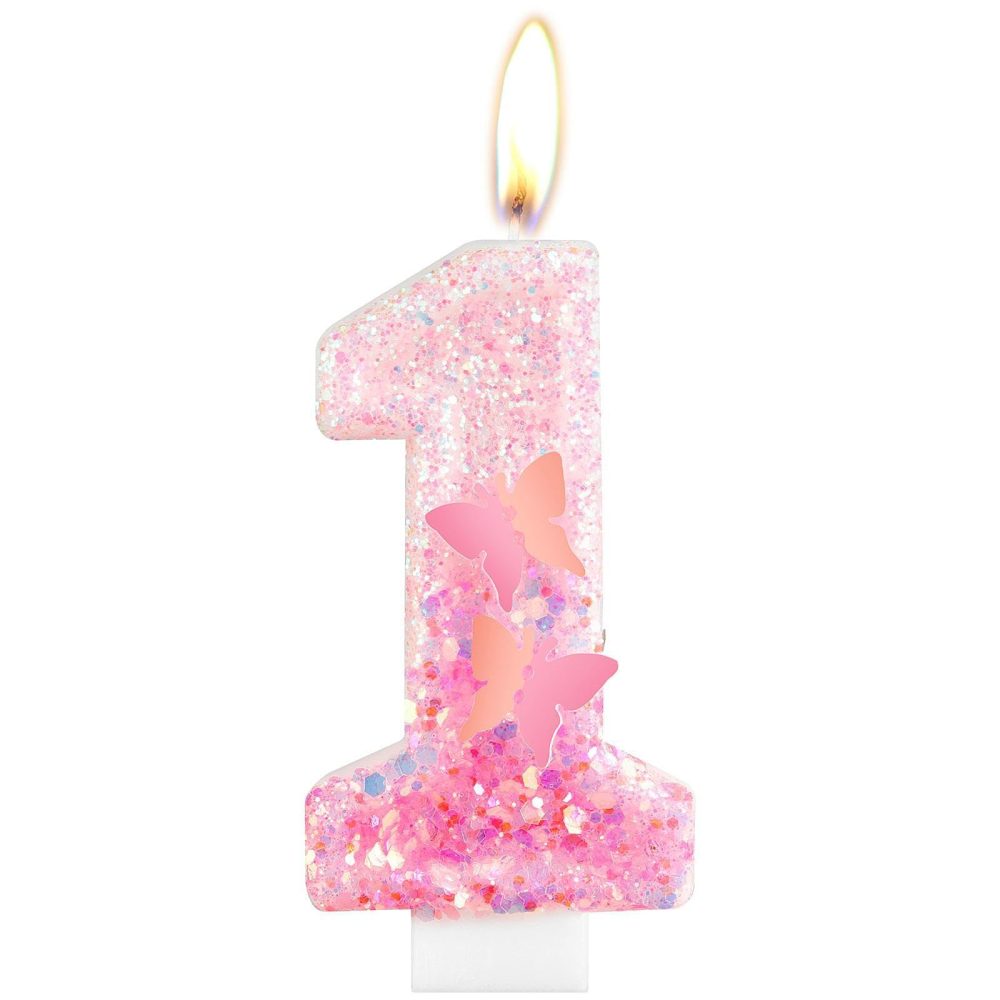 Butterfly Number Candles, Pink Gradient 1st Candles, Butterfly Birthday Number 1 Candles Cake Toppers for Girls Boys Baby Birthday Butterfly Theme Party