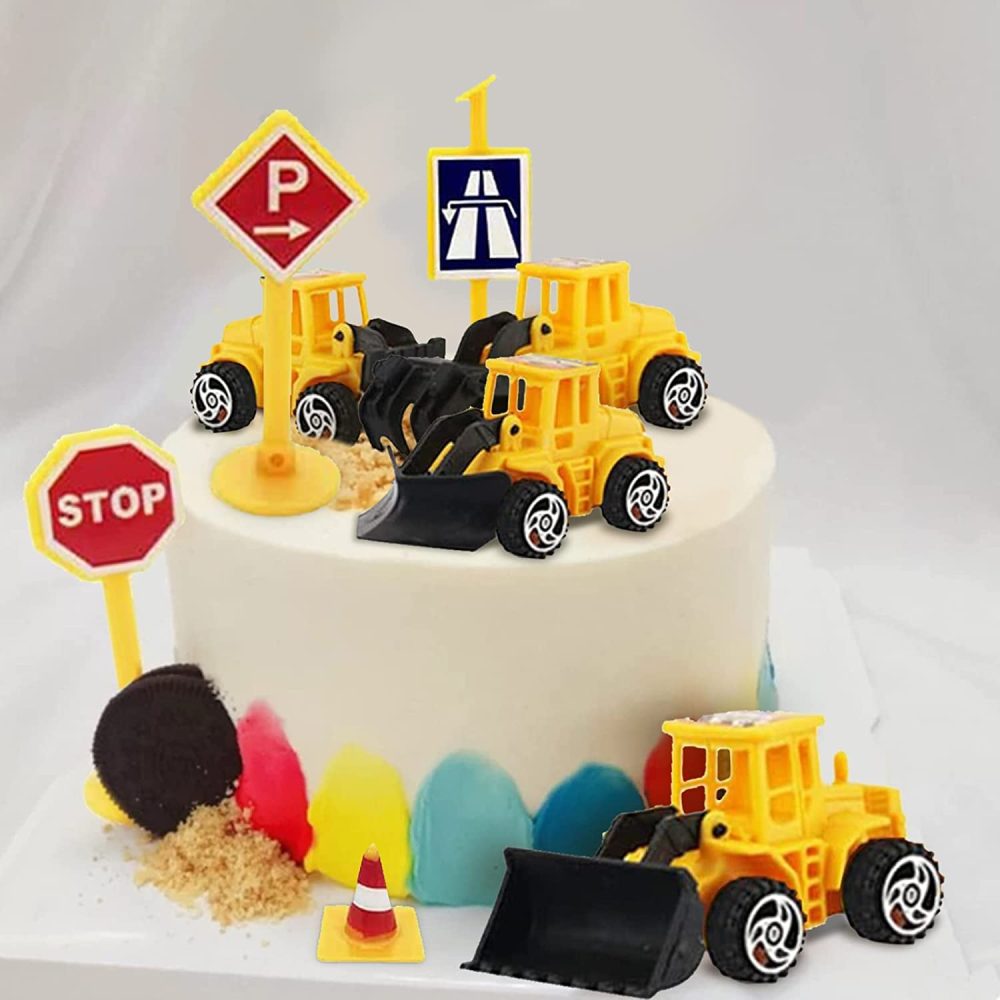 Morofme 16pcs Construction Cake Topper Vehicles Cake Decoration Set Truck Excavator Tower Crane Cupcake Topper Traffic and Road Sign Decor Happy Birthday Party Supplies Favors for Kids Boys - Image 5