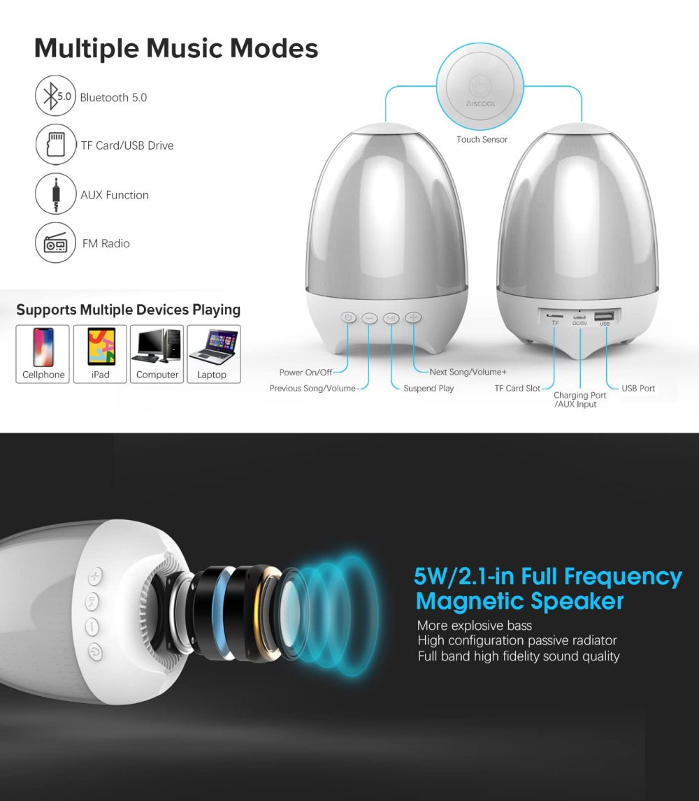 AISCOOL Bedside Lamp, Touch Dimmable with Bluetooth Speaker, Night Light, Children's Colour Changing LED Nursing Light, Night Lamp Gift for Baby, Teenagers, Adults for Bedroom Living Room - Image 2