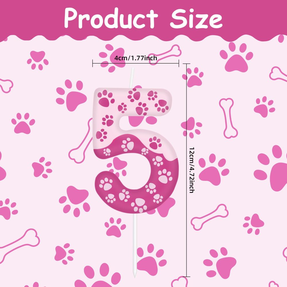 Pink Dog Paw Themed Birthday Candles,Pink 4th Birthday Number Candles,Pink Number 4 Candles for Cake,Pink Dog Paw Print Cake Candle Cake Topper for Girls Boys Birthday Party Decorations Supplies - Image 7