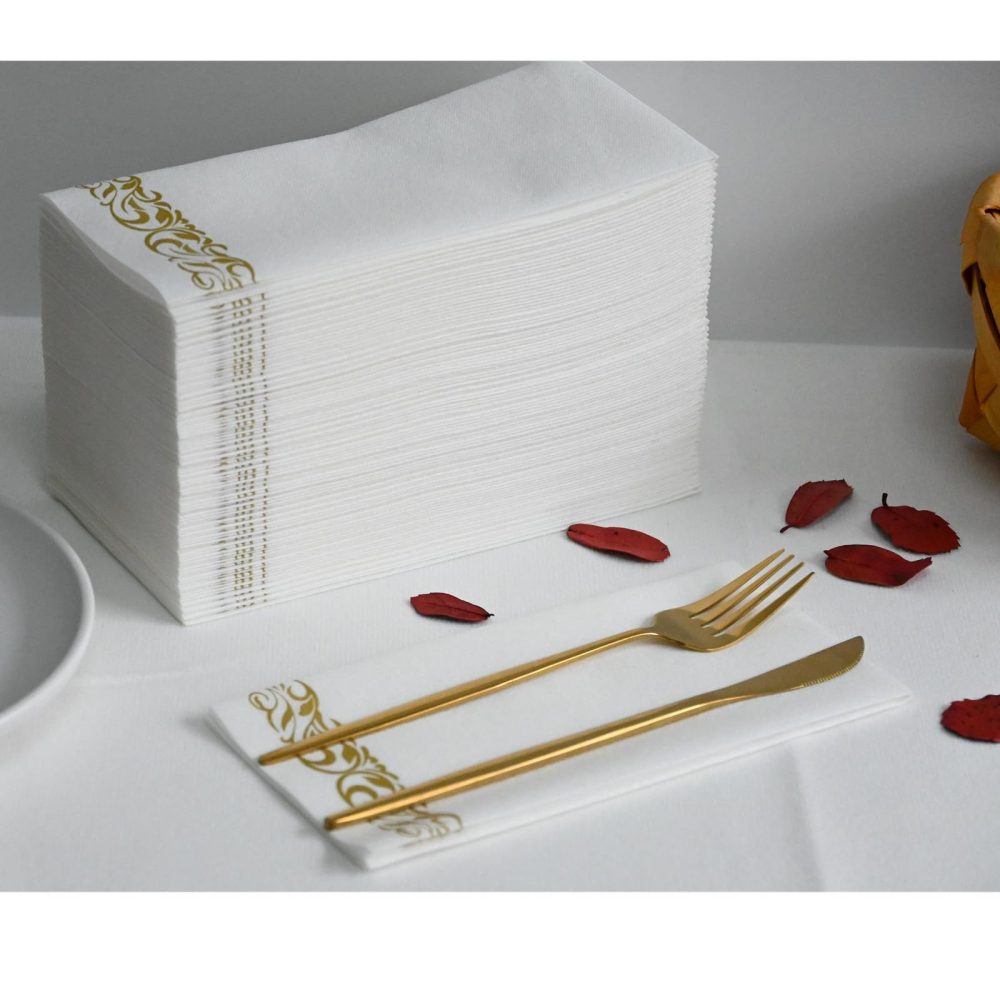YIDUHAO Gold Napkins,Disposble Cloth Like Napkins, Dinner Napkins,Disposble Hand Towels, Linen-Feel Paper Napkins,12x17inch,Pack of 50 - Image 5