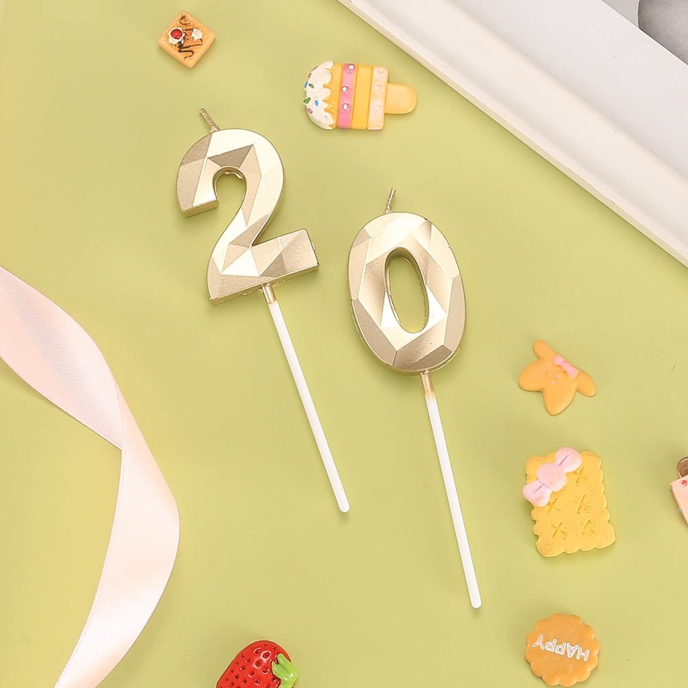 20th Birthday Candles, 20th Birthday Cake Number Candles, Gold 3D Happy Birthday Cake Topper Decorations Candles, for Birthday Party Wedding Anniversary Celebration Decorations Candles - Image 3