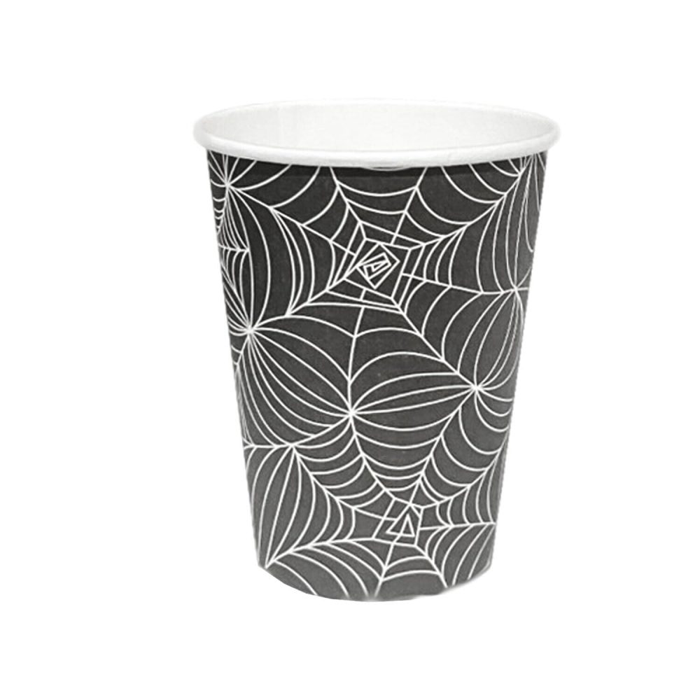 Lizzy Halloween Paper Cups 270ml 8pk - Adults | Spider Black Biodegradable and Compostable Cup for DIY Halloween Party Hot and Cold Drinks