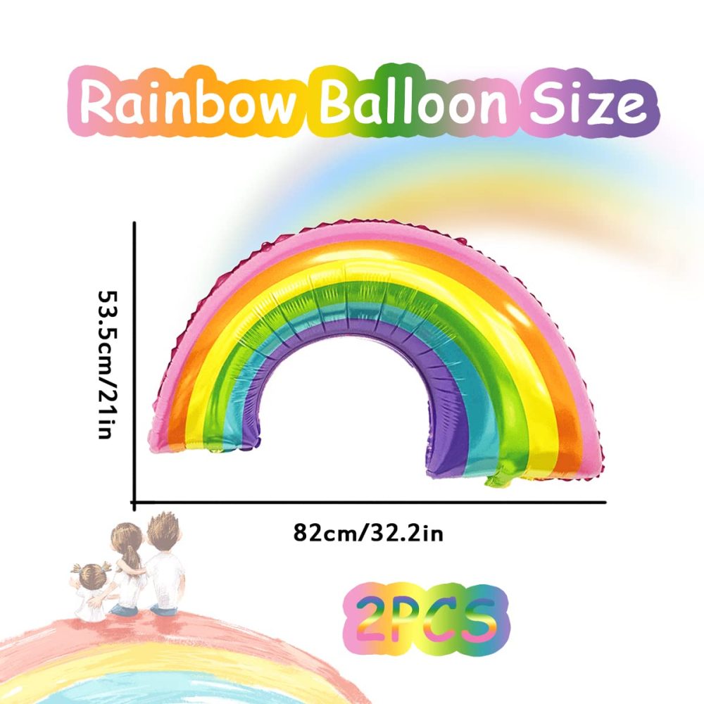 Rainbow Balloons Pastel Rainbow Foil Balloons 32" Giant Rainbow Shaped Birthday Balloon for Rainbow Theme Birthday Party Baby Shower Decor 2PCS - Image 5