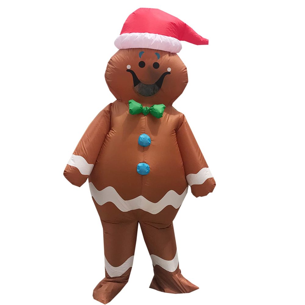 Arokibui Inflatable Gingerbread Man Costume Blow up Gingerbread Costume Cosplay Party Halloween Costume Christmas Costume Christmas Decoration - Image 4