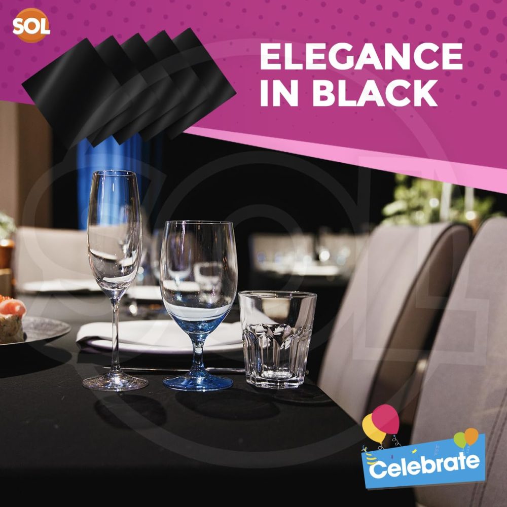 SOL 5pk Black Paper Table Cover 90 x 90cm Paper Tablecloths for Parties Black Table Cloth Party Paper Table Cloths Disposable Tablecloths Paper Table Cloth Black Table Cover Black Paper Tablecloth - Image 3