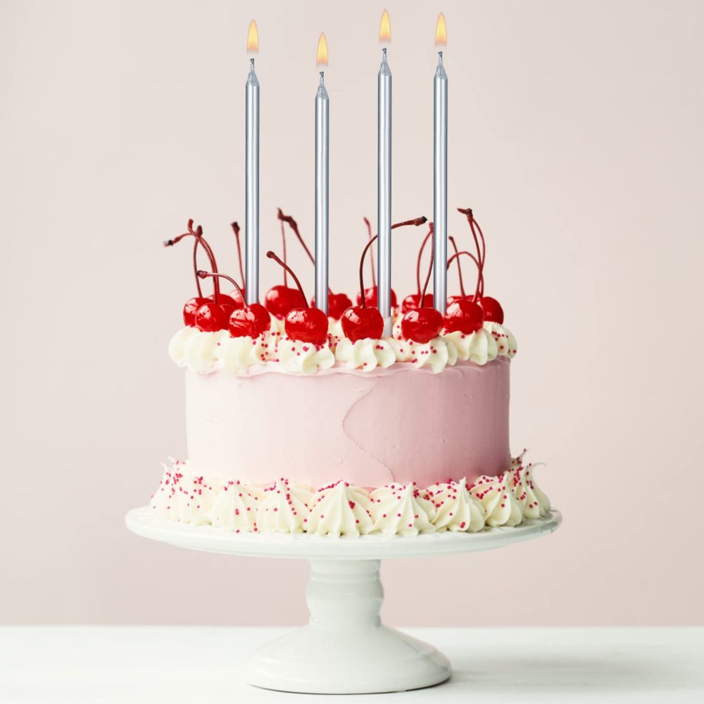Birthday Cake Candles,12 Pieces Silver Glitter Birthday Candles for Cakes Tall Birthday Party Cake Design for Birthday Wedding Party Decoration - Image 5