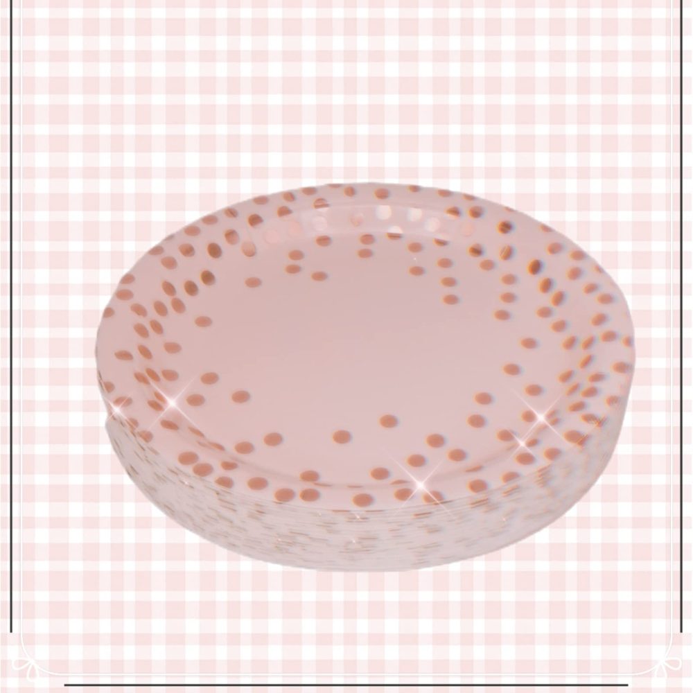 CEILIWEN Pink Paper Plates, Pink Party Plates, 7’’ Rose Gold Polka Dot Party Paper Plates, Disposable Plates Party Tableware, Pack of 50 (Pink Paper Plates-50PCS) - Image 3