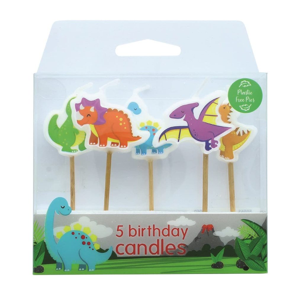 Baked with Love Dinosaur Cake Candles, Pack of 5, 70 mm