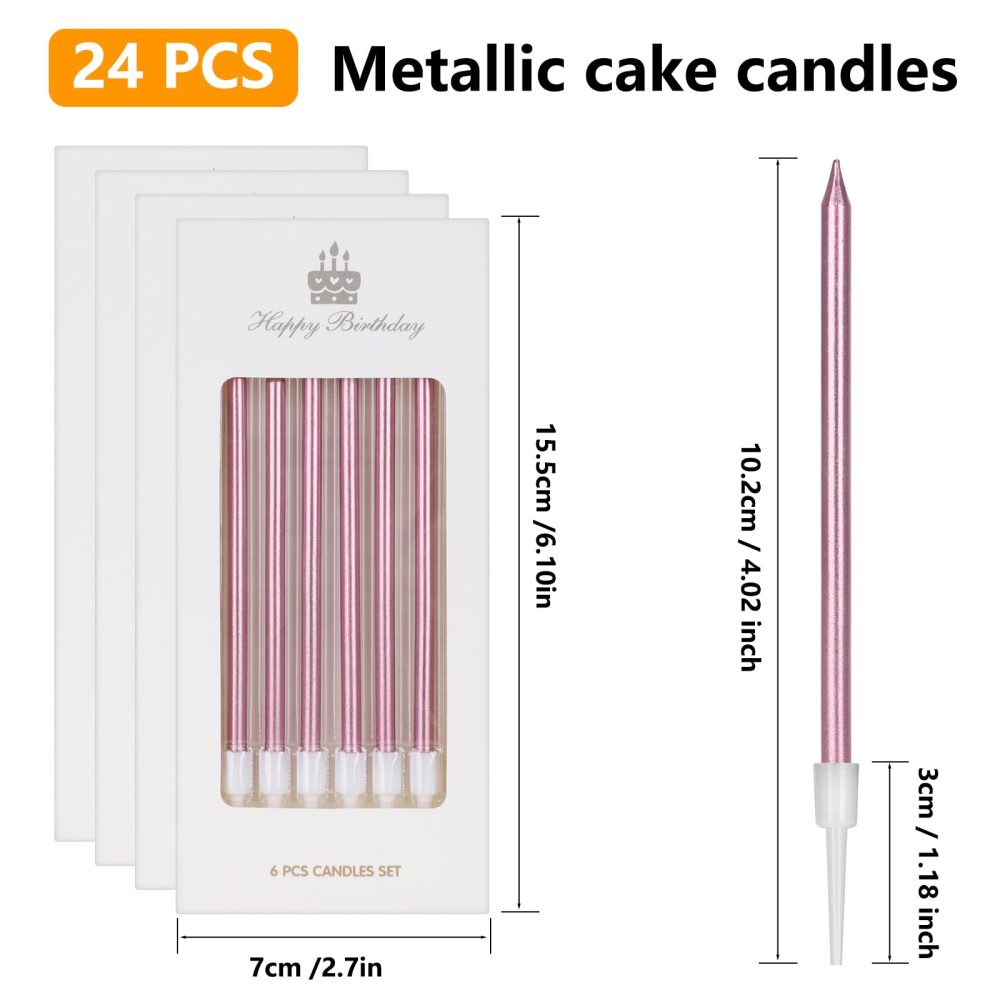 LFBEST 24Pcs Birthday Candles for Cakes, Long Birthday Candles for Cake with Holders Birthday Cake Candles for Birthday Wedding Baby Shower Girls Party Decoration(Rose Gold) - Image 7