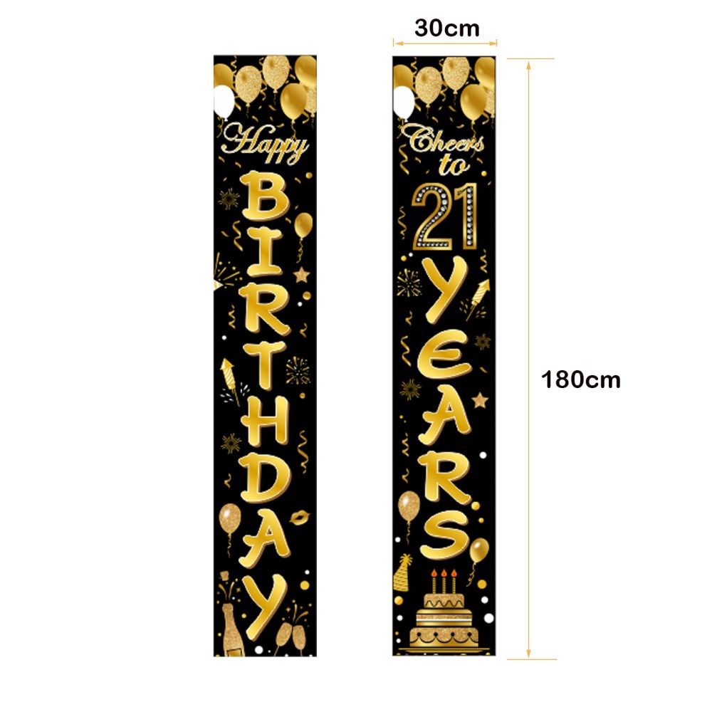 VReder 21th Happy Birthday Party Door Banner Decorations, Black Gold 21 Years Old Decoration for Boys and Girls Women Men Birthday Party (Black Gold) - Image 2