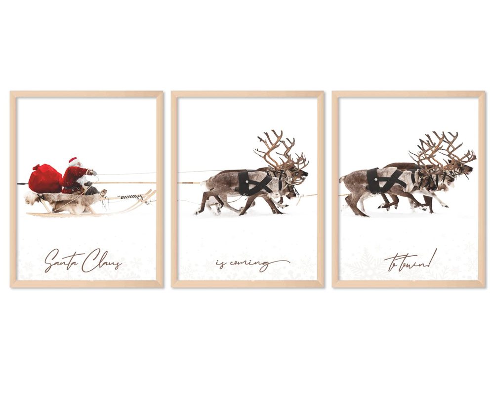 AnyDesign 3Pcs Christmas Wall Art Prints 13x17in Santa Claus Reindeer with Sleigh Art Poster Decor Large Aesthetic Xmas Posters Room Decor for Gallery Living Room Bathroom Wall Decor(UNFRAMED) - Image 6