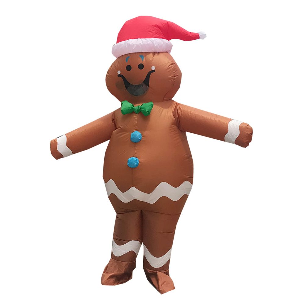 Arokibui Inflatable Gingerbread Man Costume Blow up Gingerbread Costume Cosplay Party Halloween Costume Christmas Costume Christmas Decoration - Image 2