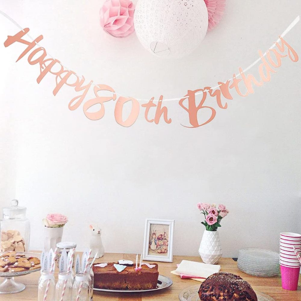Happy 80th Birthday Banners Women 80th Birthday Banner Bunting Rose Gold Including 12 Pack 12” Latex Balloons Women 80th Birthday Decorations Supplies - Image 5