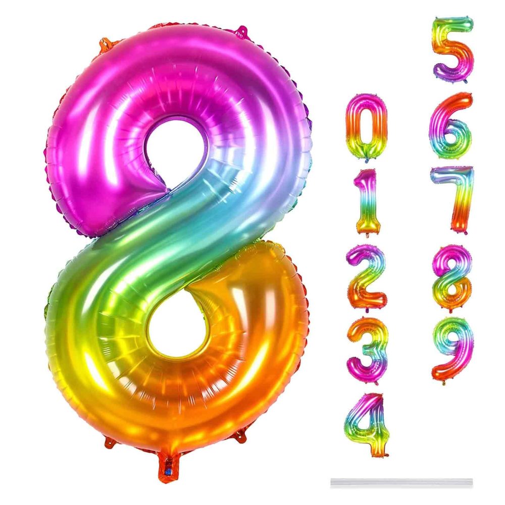 Rainbow Number 8 Balloons, 40 Inch 8th Birthday Foil Gradient Balloon for Girls, Giant Self Inflating Helium Mylar Foil Number Balloons 0-9 for Women 18th 80th Anniversary Party Decorations Supplies - Image 2