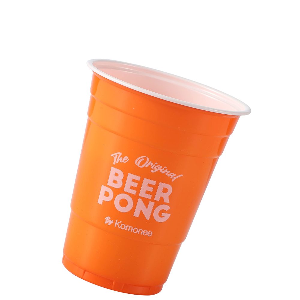 Komonee Beer Pong 16oz 500ml Wide Rimmed American Orange Party Cups 48pcs USA Adult Drinking Game Re-usable Novelty Plastic Drink Strong Glass - Image 4