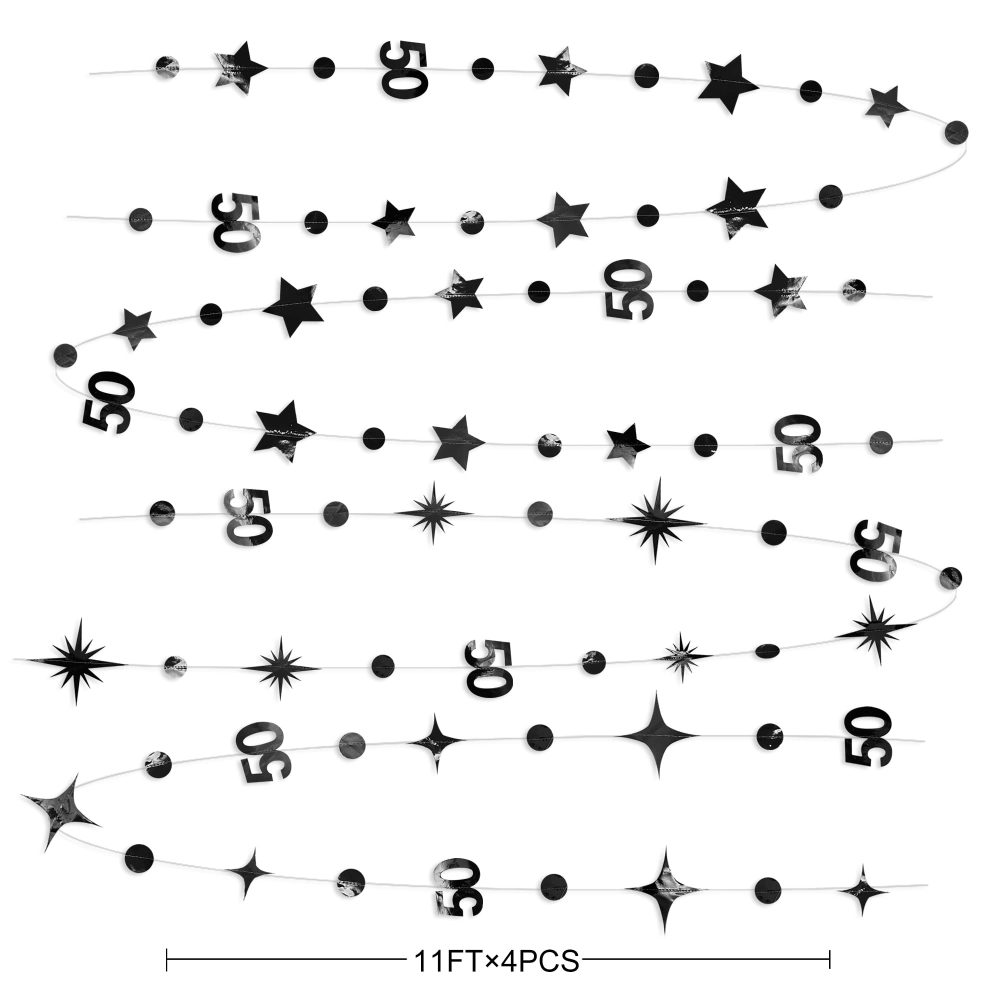 Black 50th Birthday Decorations Number 50 Circle Dot Twinkle Star Garland Metallic Hanging Streamer Bunting Banner Backdrop for 50 Year Old Birthday Happy 50th Anniversary Fiftieth Party Supplies - Image 5