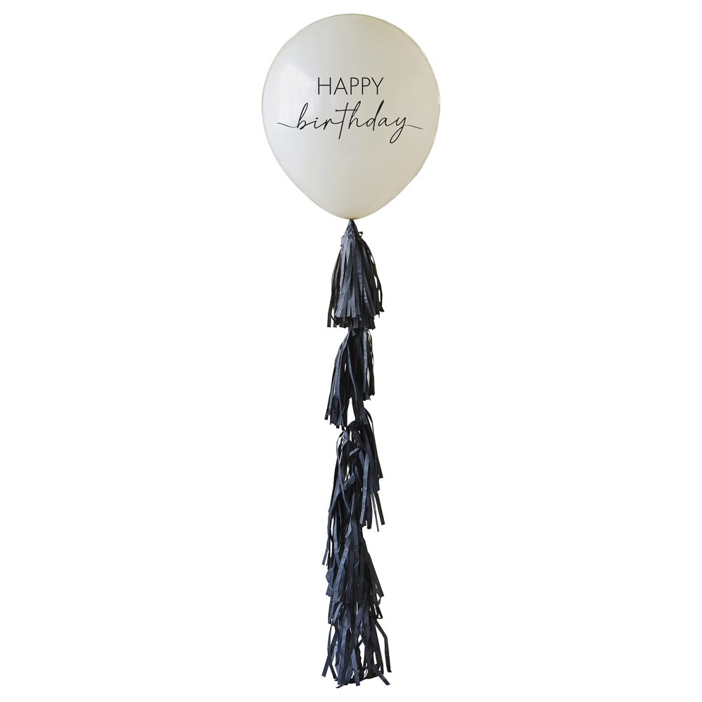 Ginger Ray Happy Birthday Balloon with Black Tassel Tail,Large (Pack of 2) - Image 4
