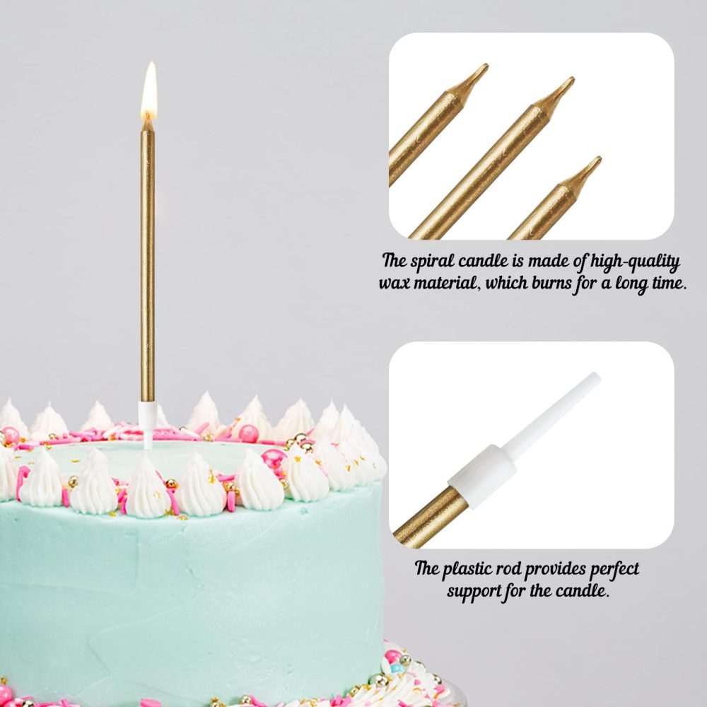 DONQL Birthday Cake Candles 24PCS, Tall Cake Candles, Long Birthday Candles, Thin Cupcake Candles with Holders for Birthday Cake Baby Shower Cake Wedding Party Decoration (24Pcs Champagne) - Image 6