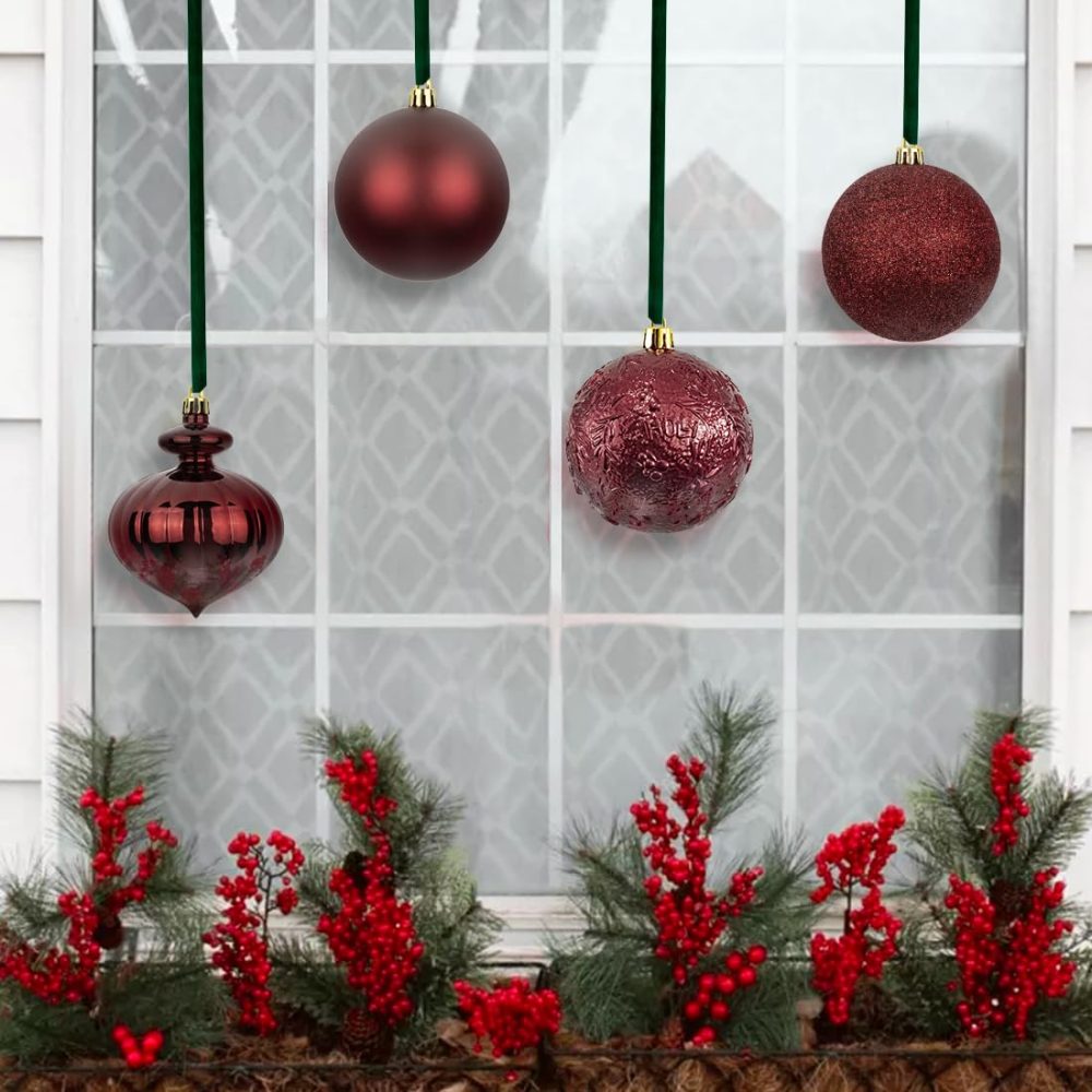 KI Store Burgundy Christmas Baubles 80mm Christmas Tree Decoration Ornaments 18pcs Shatterproof Balls for Xmas Hanging Decorations Festival Holiday Decor - Image 5