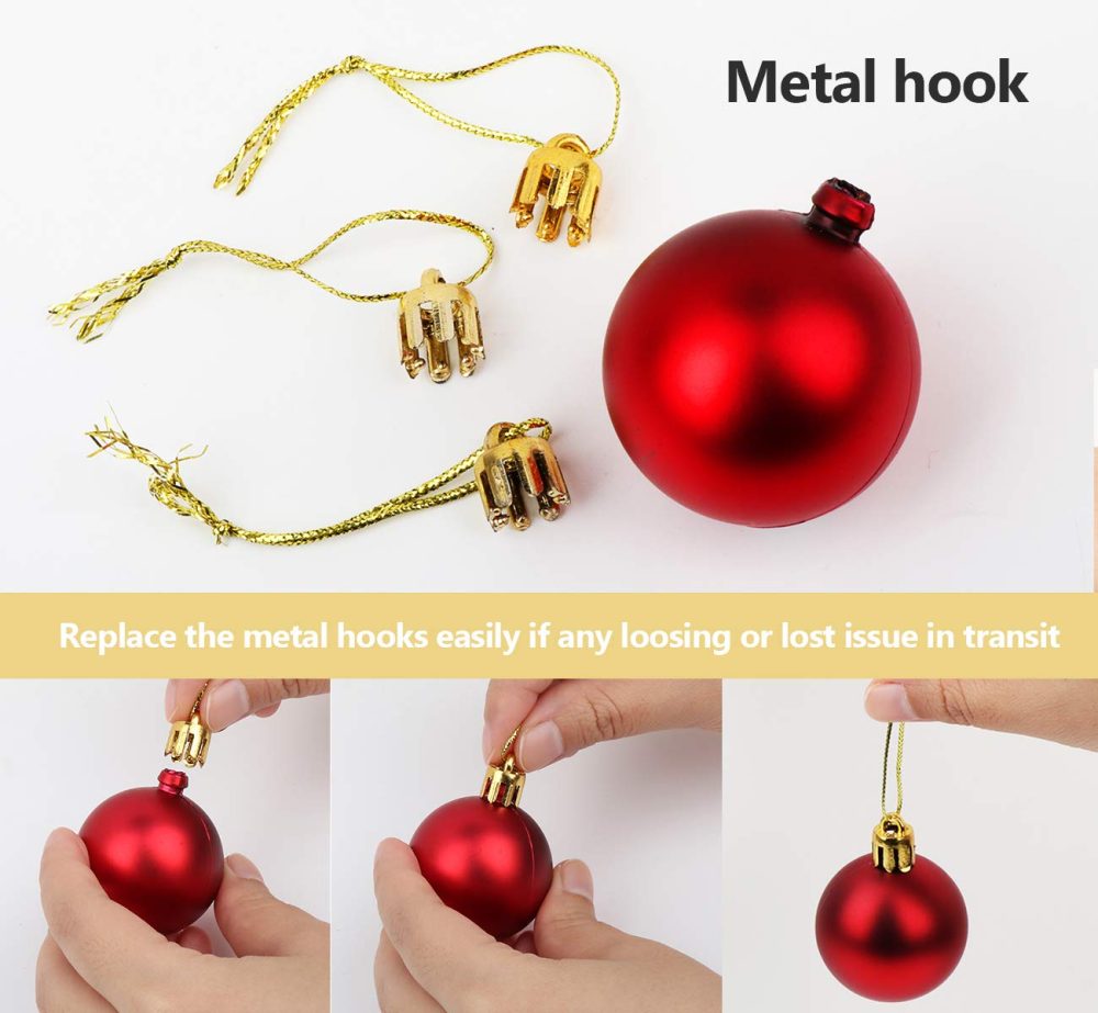ilauke 100pcs Christmas Baubles Shatterproof Balls Christmas Tree Decoration Ornaments for Xmas Hanging Decorations (Red & Gold) - Image 6