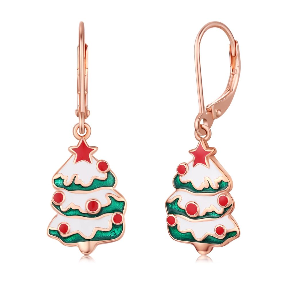 TwoAnts Christmas Tree Earring 925 Sterling Silver Tree Rose Gold Pendant Earring Christmas Jewelry Gift for Women Girl