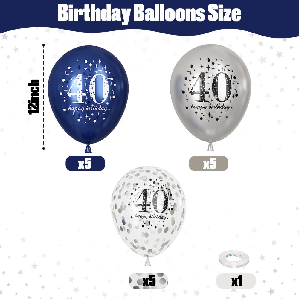 40th Birthday Decoration Men, Pack of 15 Happy 40th Birthday Balloons Latex Helium Navy Blue Silver Confetti Balloons for Him Age 40 Years Old 40th Birthday Party Decorations Celebration Supplies - Image 8