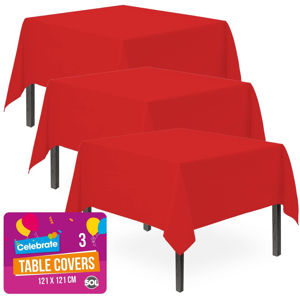 3pk Red Table Cover | 121 x 121cm Red Table Cloth Party Disposable | Red Plastic Table Cloth Party | Red Disposable Table Cloth Red Table Cloths Party Red Tablecloths | Red Cloth Red Tablecloth