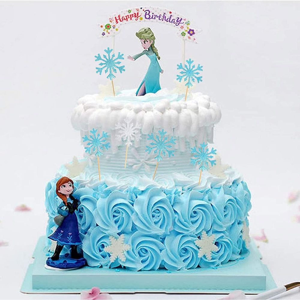 Frozen Cake Toppers Decorations, 20pcs Christmas Cupcake Toppers Snowflake Cake Decorations, Snowflake Cupcake Toppers for Christmas Birthday Wedding Party Blue & Silver - Image 6
