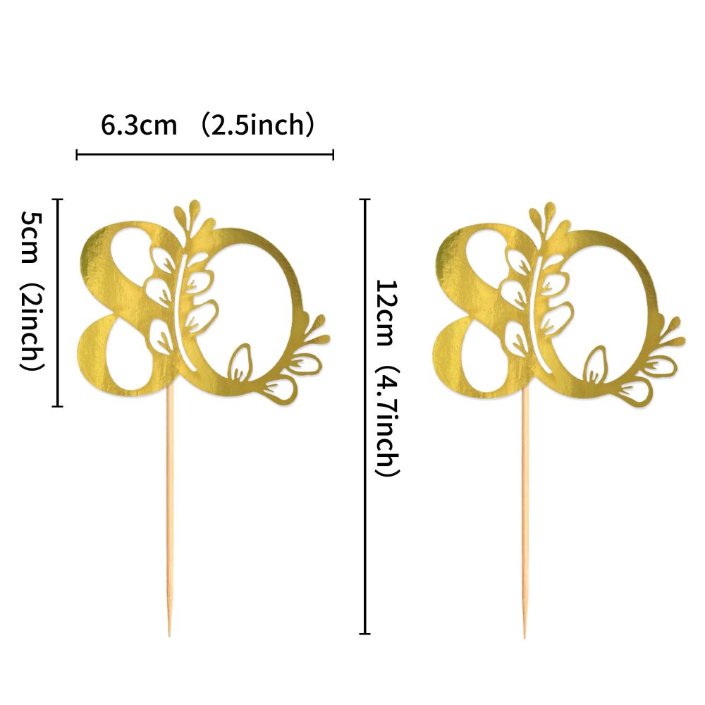 Blumomon 24Pcs 80th Happy Birthday Cupcake Toppers Happy 80 Cupcake Topper Cheers to 80 Cake Decoration 80th Birthday Party Decoration 80th Anniversary Cake Decoration（Gold） - Image 7