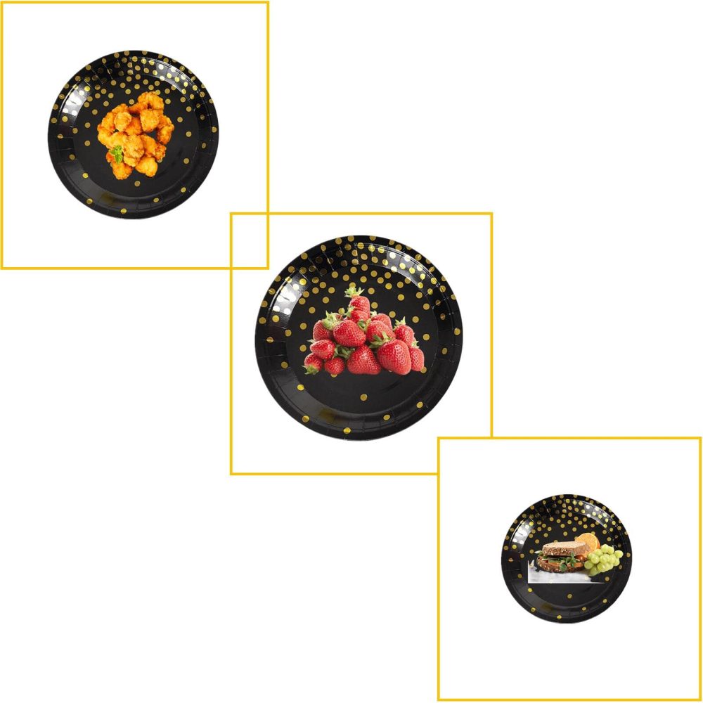 CEILIWEN Black and Gold Party Plates, 50 Pack 7 inch Party Tableware Dinnerware, Disposable Paper Plates, Party Supplies for Birthday Decorations, Pack of 50 - Image 9