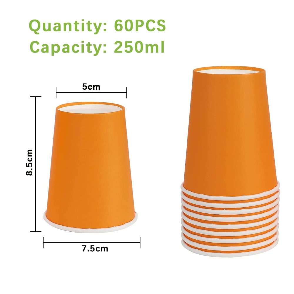 PALUDO 60 Pack Disposable Paper Cups, 250ml Multi Coloured Party Cups, Disposable Drinking Cups, Biodegradable and Compostable Cups for DIY Holiday Wedding Birthday Party Supplies - Image 7