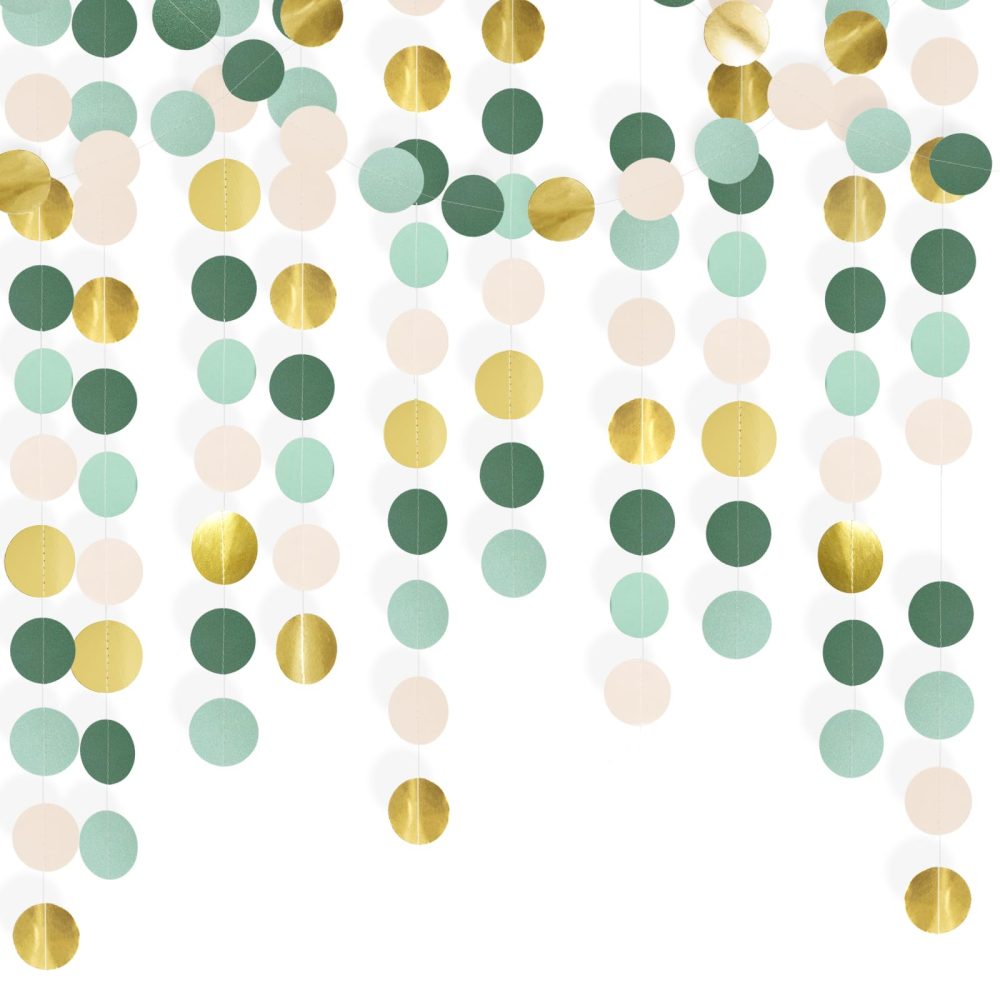 G2PLUS Green Reflective Paper Garland, 16M Circle Dots Garlands, Polka Dots Streamer, Paper Circle Garland Party Decoration for Jungle Theme Birthday Wedding Graduation