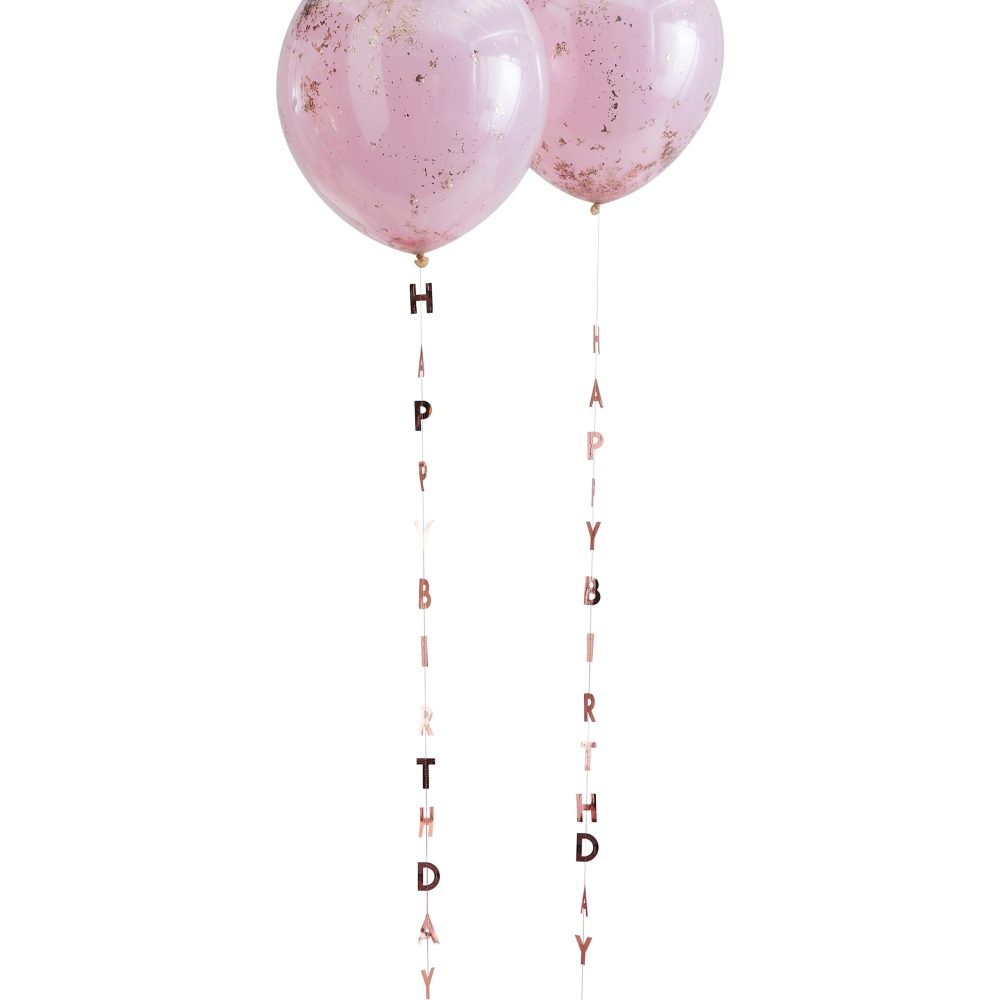 Ginger Ray Rose Gold Foil Happy Birthday Balloon Tails Party Decoration 5 Pack