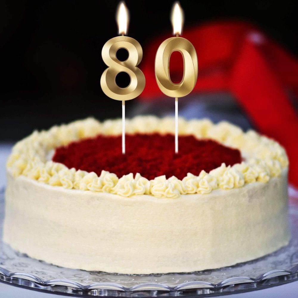 Birthday Candles Number Candles Age Year for Cakes Happy Birthday 3D Designed Wedding Anniversary Party Cake Topper Decorations (Gold, 80) - Image 3