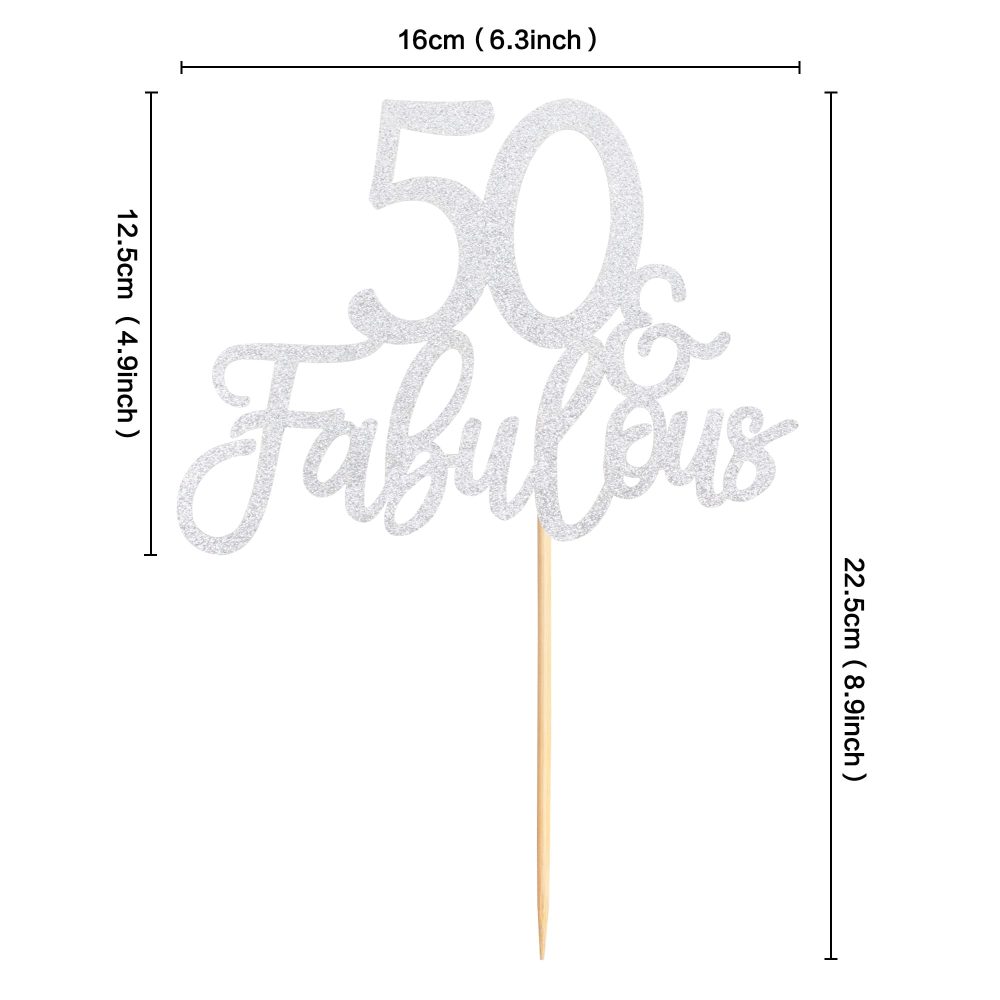 Blumomon 3Pcs 50 & Fabulous Cake Toppers Silver Glitter 50 Birthday Anniversary Cake Toppers for 50 Birthday Anniversary Party Decorations Happy 50th Birthday Cake Decorations Supplies - Image 8