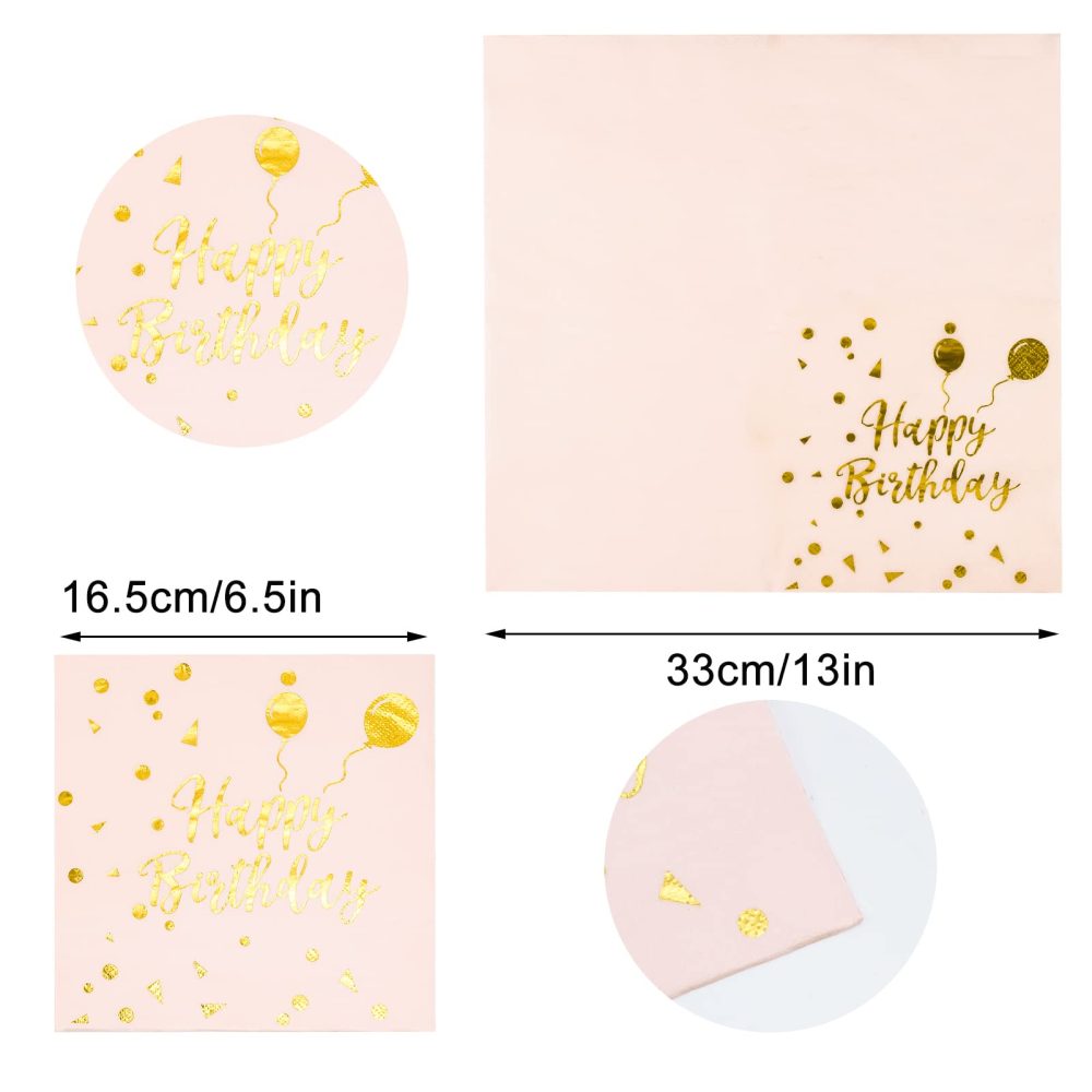 40Pcs Happy Birthday Napkins Rose Gold Party Napkins Birthday Paper Napkins Disposable Pink Birthday Napkins Birthday Cocktail Napkins Gold Foil Dot Napkins Happy Birthday Serviettes Napkins 33X33cm - Image 6