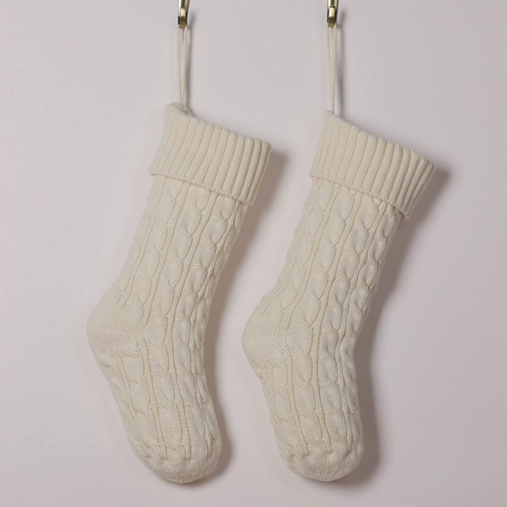Classic 6 Pack Knit Christmas Stockings Knitted Stocking Decorations Rustic Farmhouse Stocking For Family Holiday Season Ivory White Green Large Decorative Easter Eggs (b-White, One Size) - Image 3